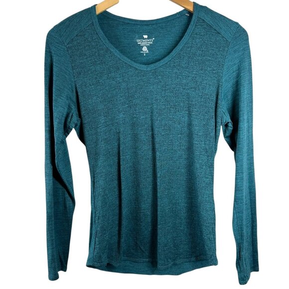 Segments Teal 100% Merino Wool Textured V-Neck Base Layer Top Performance Small - Picture 2 of 5